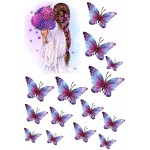 Вафельная картинка  "Девушка и бабочки №1" (а4)