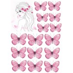 Вафельная картинка  "Девушка и бабочки №2" (а4)