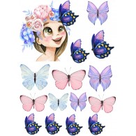 Вафельная картинка  "Девочка и бабочки" (а4)