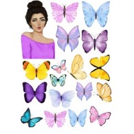 Вафельная картинка  "Девушка и бабочки №3" (а4)